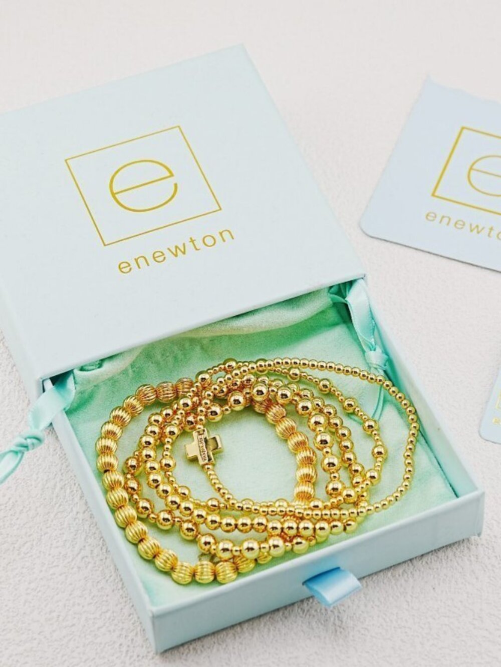 ✨Enewton 5pcs Gold Beaded Cross Charm Bracelet Stack Set